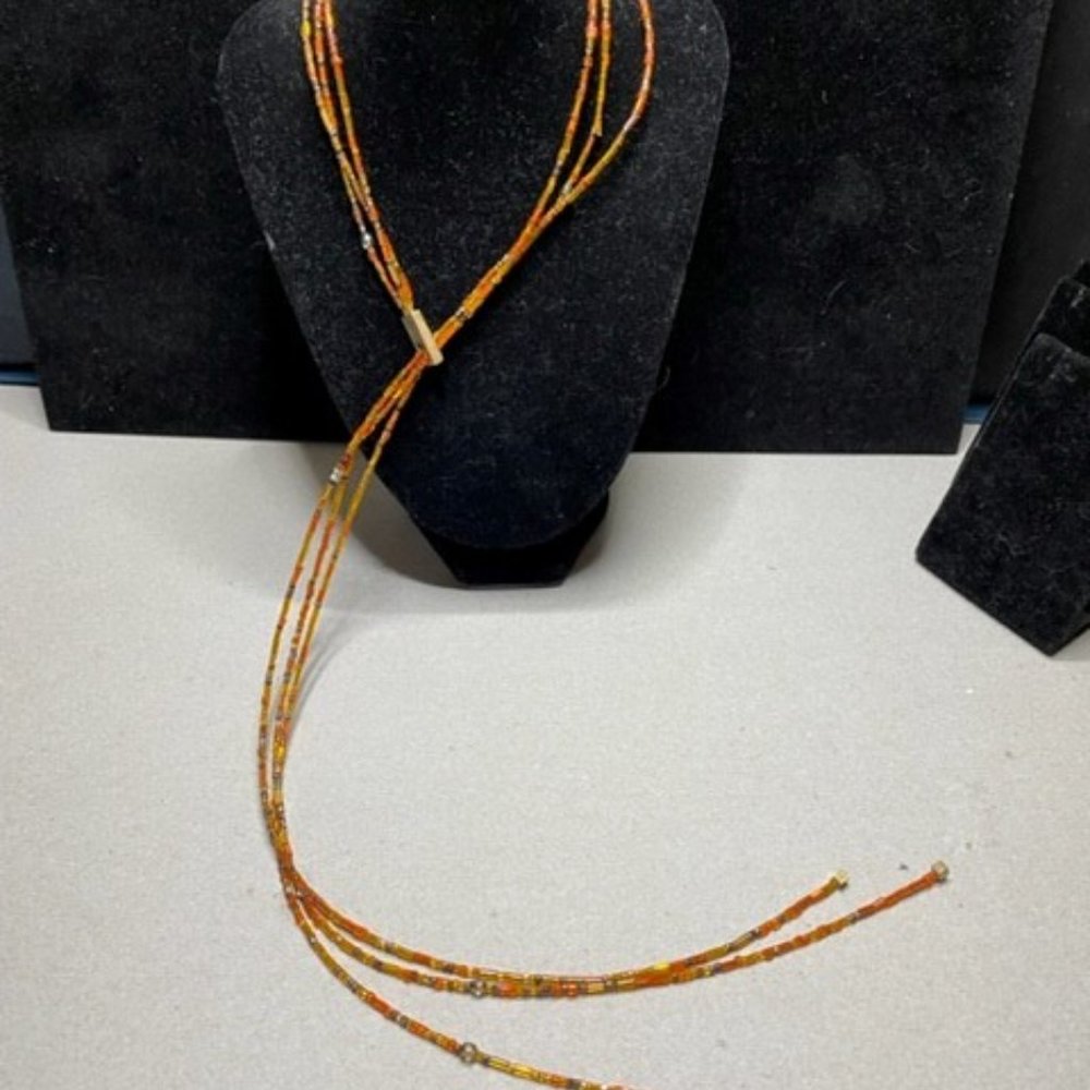 Vintage Dyberg and Kern Multi Strand Beaded Lariat with Gold tone Ends Gorgeous